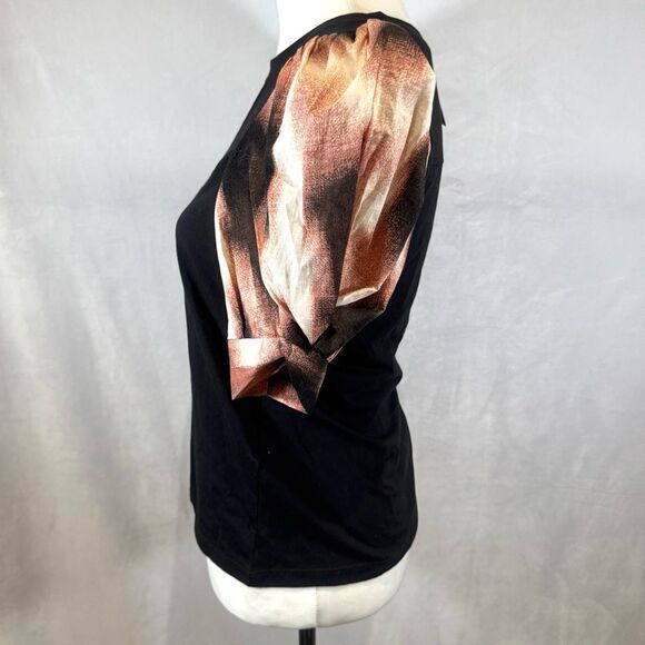 DKNY black mixed media puff sleeve top size small NWT - Picture 4 of 8